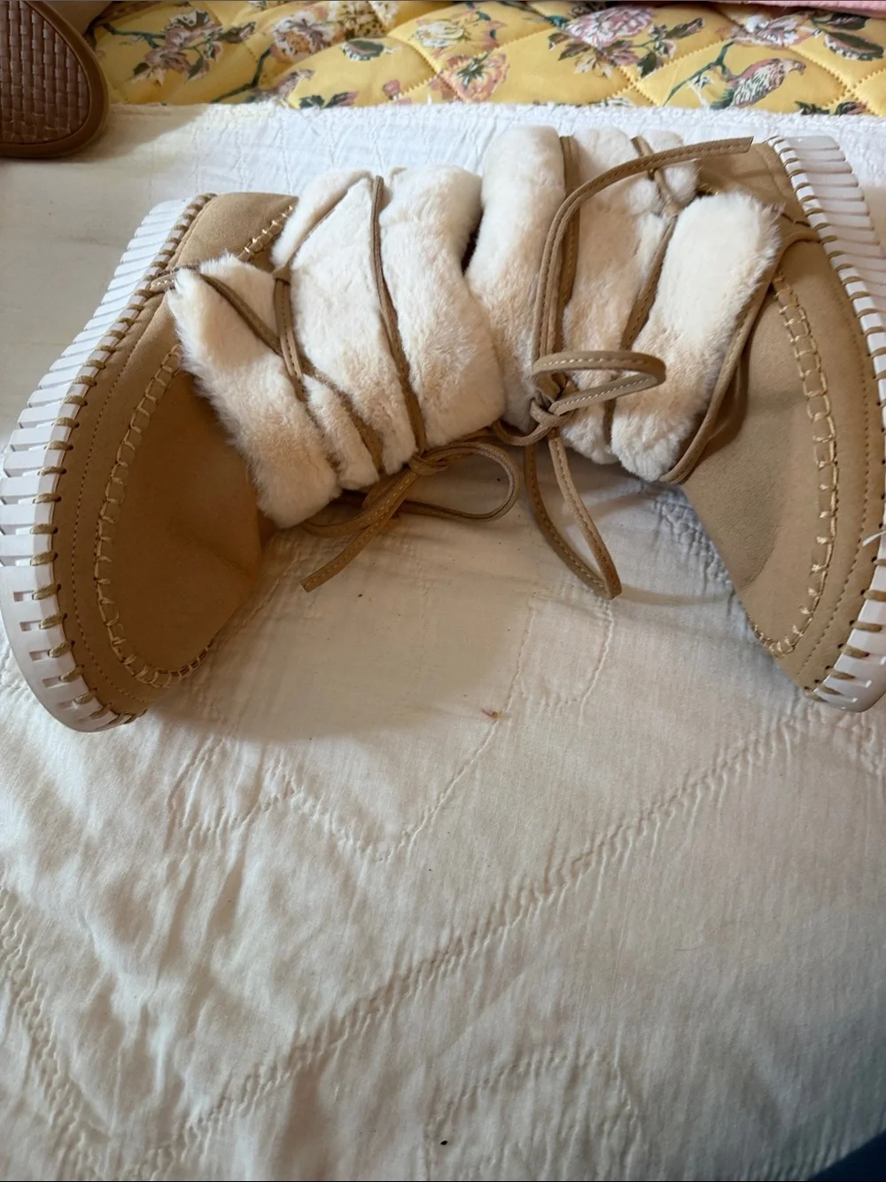 Womens Faux-Shearling Lace-Up Boot in Tan